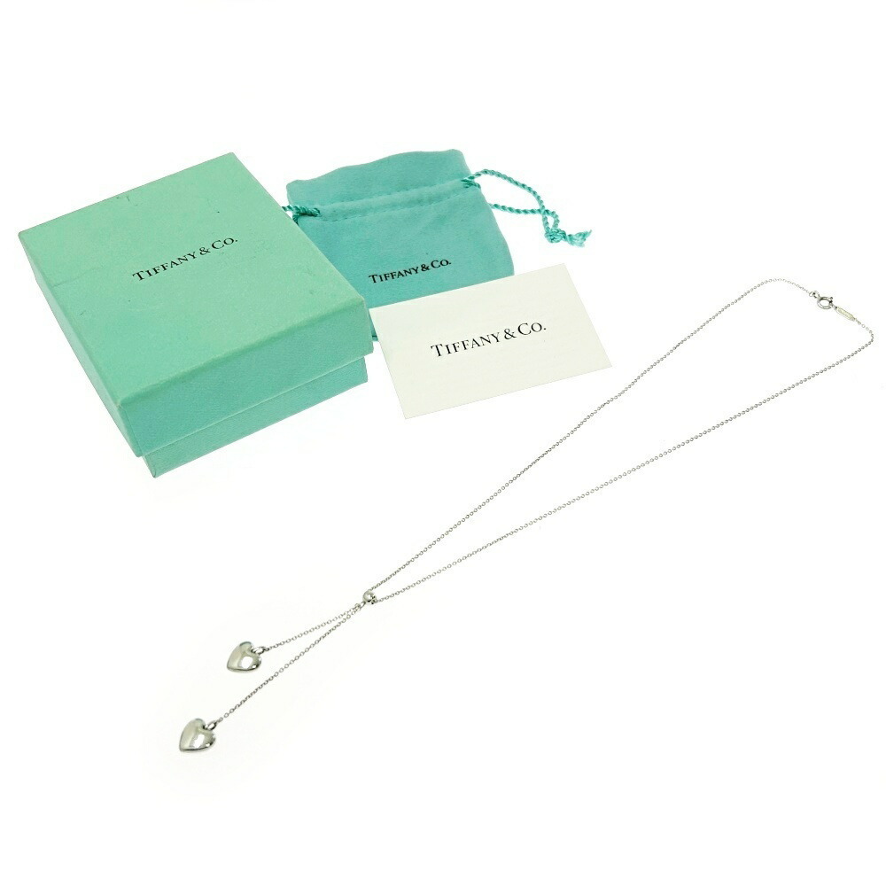 TIFFANY Co Silver Double Drop Heart Necklace